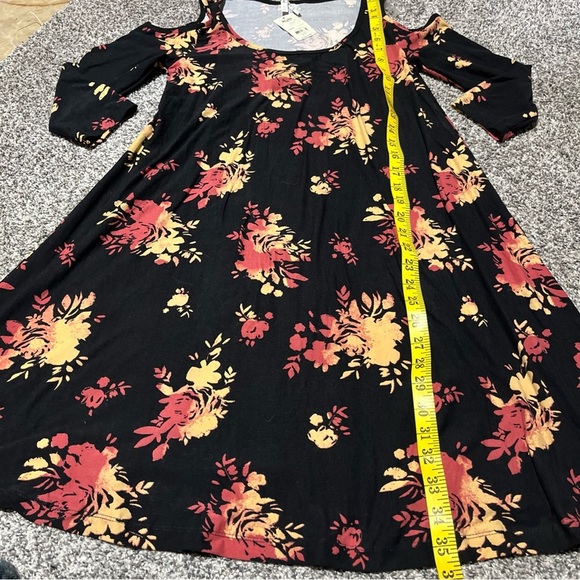 Mudd Long Sleeve Multi Color Floral Print Cold Shoulder Swing Dress NWT Size M - Picture 4 of 9